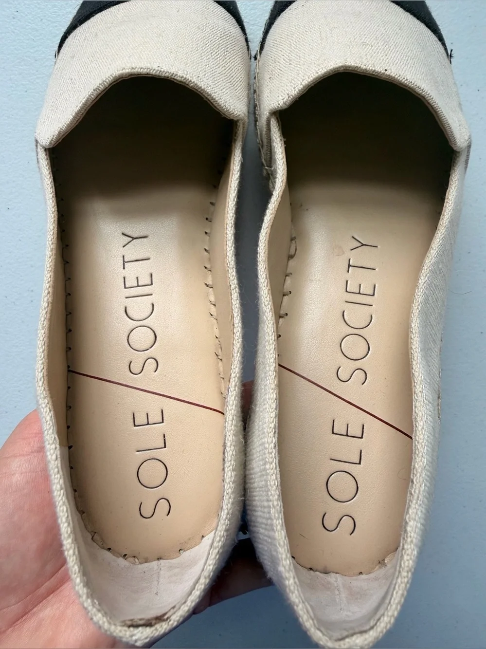Sole Society Samyrah Espadrille Slip On Flats  Oatmeal Black Size 8